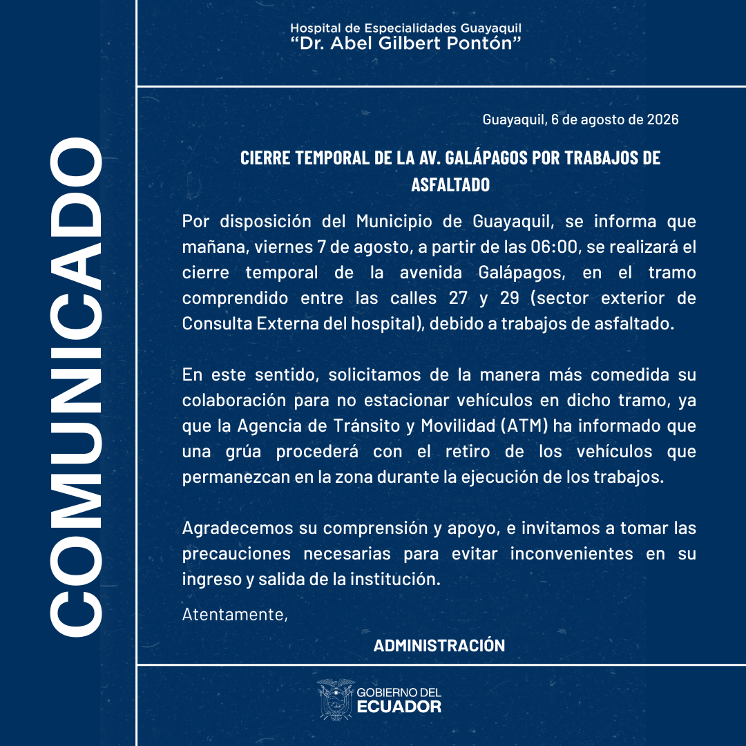 Aviso Importante | Cierre temporal de la Av. Galápagos